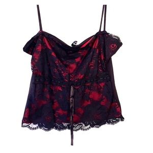 Women’s black and red lace tank top.